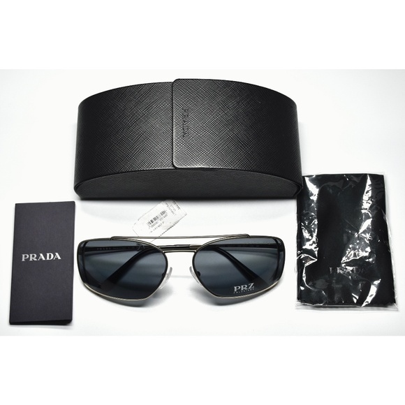 PRADA SPR64V 1BK-5Z1 PALE GOLD METAL POLARIZED GREY PILOT SUNGLASSES. 62mm - Picture 15 of 15